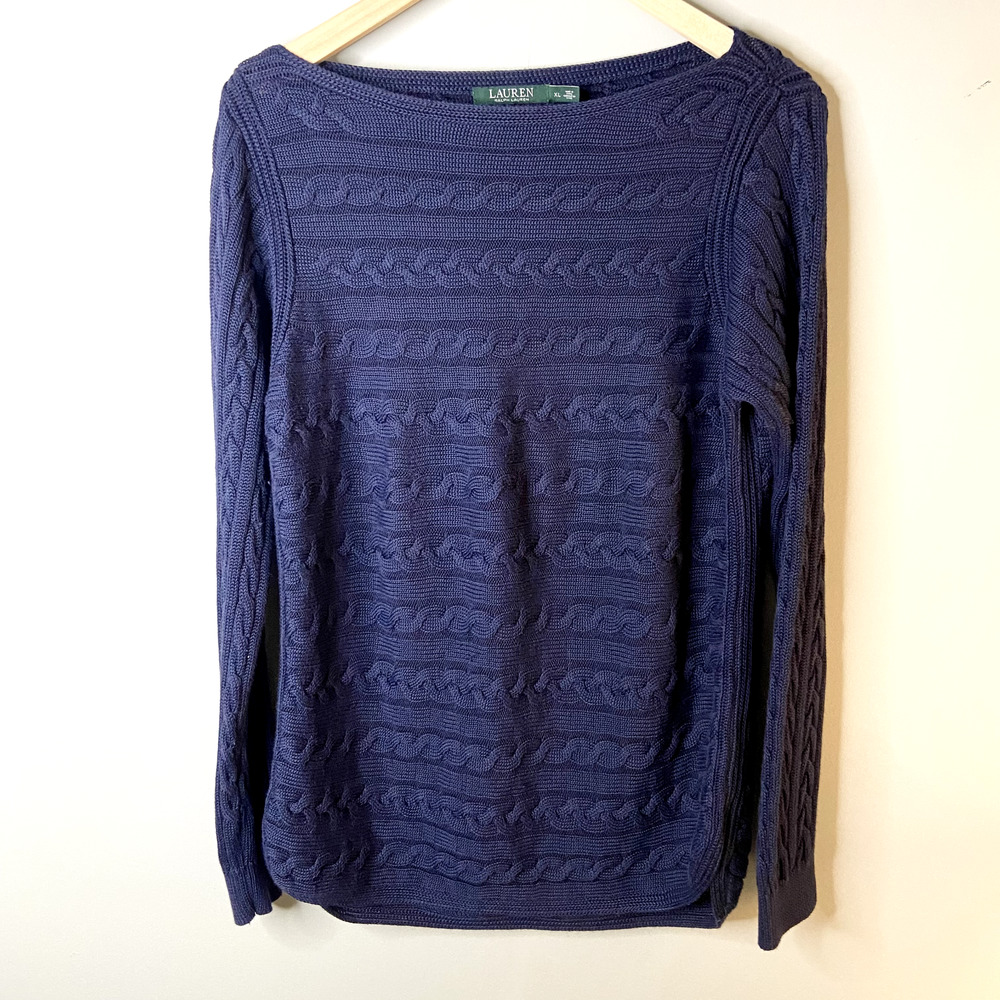 Lauren Ralph Lauren Womens Sz M Cable Knit Sweater Navy Blue Chest 38”